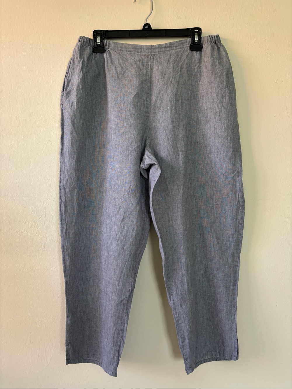 Flax Women’s Size Medium Pants Crop Gray 100% Linen Pockets